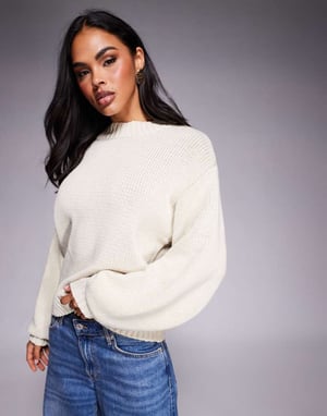 Princess Polly Harmony balloon sleeve slouchy jumper in beige