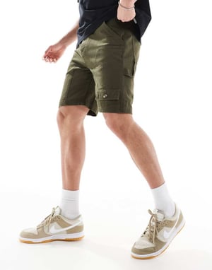 Another Influence relaxed fit carpentar shorts in khaki