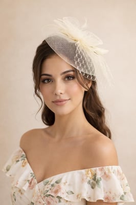 Floral Fascinator with Veil Detail in Cream