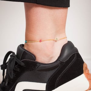 Gold Plated Sterling Silver Multi Bead Curb Chain Anklet