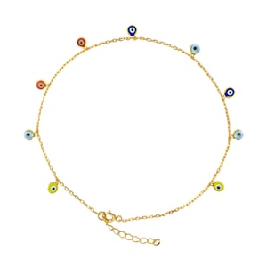 Gold Plated Sterling Silver Multi Coloured Evil Eye Anklet