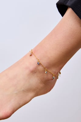 Gold Plated Sterling Silver Multi Coloured Evil Eye Anklet