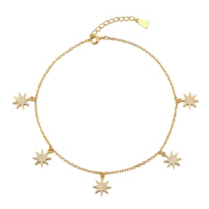 White CZ star charm adjustable anklet Gold Plate