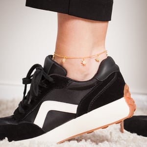 White CZ star charm adjustable anklet Gold Plate