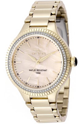 Invicta Angel 50646 Dameshorloge - Quartz Uurwerk - Roestvrij Staal met Gouden Wijzerplaat - 38 mm