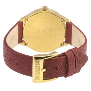 Gevril Women's Morcote Swiss Diamond Watch, 316L SS/IPYG Case, White MOP, Red Handmade Italian Leather Strap