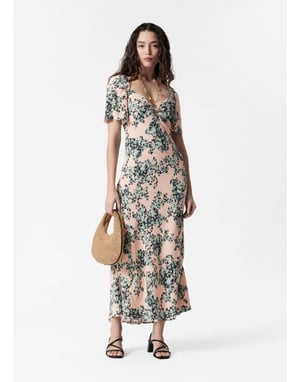 & Other Stories puff sleeve midaxi dress with twist sweetheart neckline in floral print