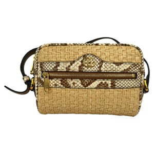 Gucci Mini Ophidia Watersnake Accent Crossbody Bag in Beige Raffia
