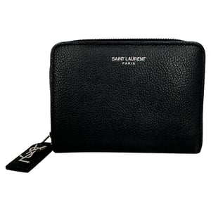 Saint Laurent Rive Gauche Zip Around Compact Wallet in Black Leather