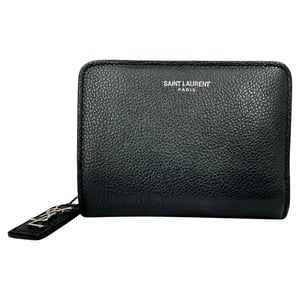Saint Laurent Rive Gauche Zip Around Compact Wallet in Black Leather