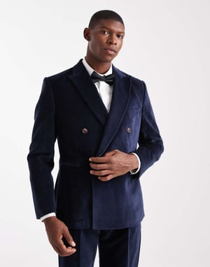 ASOS DESIGN slim suit jacket in navy lightweight velvet - NAVY