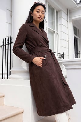Petite Faux Suede Trench Coat