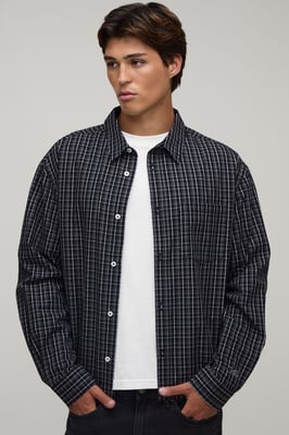 Oversized Boxy Midi Grid Long Sleeve Check Shirt