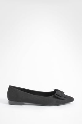 Wide Fit Faux Suede Bow Detail Pointed Flats