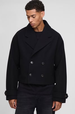 Double Breasted Cropped Melton Overcoat