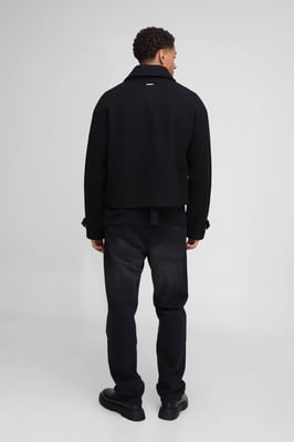 Double Breasted Cropped Melton Overcoat