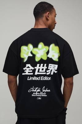 Black Oversized Heat Sense Floral Print T-Shirt