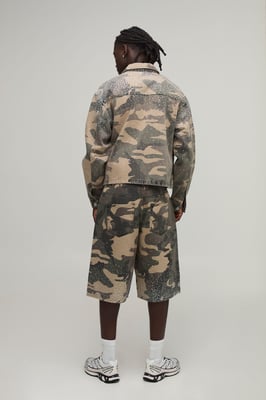 Camo Washed Relaxed Fit Rhinestone Co-Ord Jorts