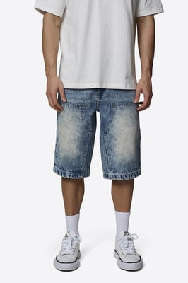 Blue Baggy Washed Denim Carpenter Shorts