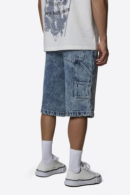 Blue Baggy Washed Denim Carpenter Shorts