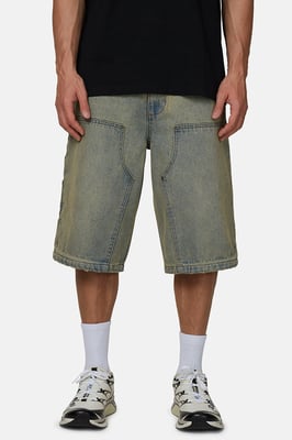 Blue Baggy Washed Denim Carpenter Shorts