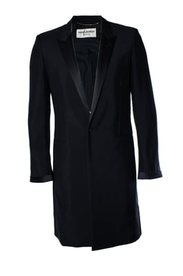 Saint Laurent, zwarte blazerjas met glanzende revers