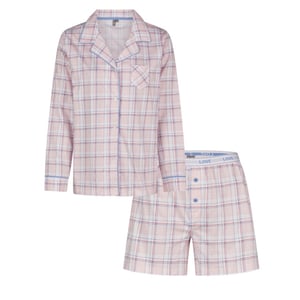 By Louise Dames pyjama set shortama blouse lange mouw roze geruit
