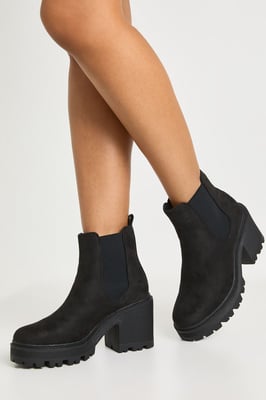 Faux Suede Chunky Block Heel Chelsea Boots