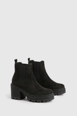 Faux Suede Chunky Block Heel Chelsea Boots