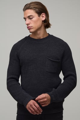 Regular Fit Raglan Ribbed Knitted Jumper