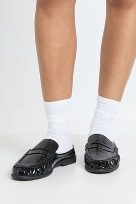 Patent Croc Ruched Backless Loafers