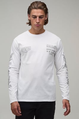 White Regular Western Print Long Sleeve T-Shirt