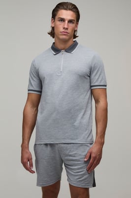 Slim Fit Pique Interlock Stripe Polo and Shorts Set