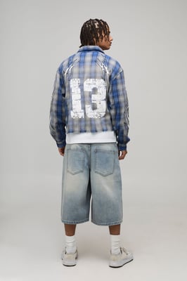Tape Effect Crotch Print Longline Denim Jorts