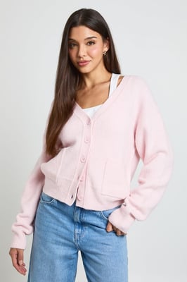 Soft Knit Pocket Detail V Neck Cardigan