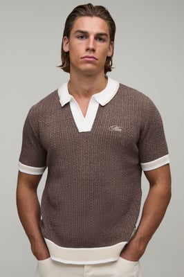 MAN Cable Embroidered Knitted Polo
