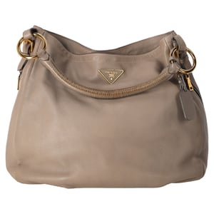Prada Zip Around Cervo Hobo Leather in Beige Deerskin Leather