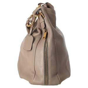 Prada Zip Around Cervo Hobo Leather in Beige Deerskin Leather