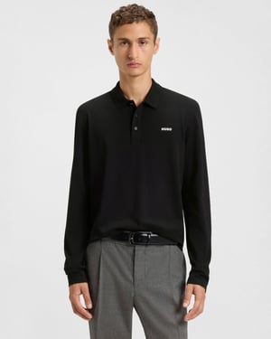Regular Fit Long Sleeve Logo Detail T-Shirt in Black