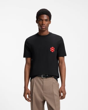 Regular Fit Short Sleeve Logo Detail T-Shirt in Black