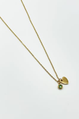 Mini Heart & August Birthstone Necklace in Gold - Gift Boxed