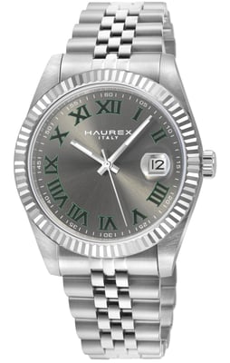 Haurex Italy:Impero 316L Stainless Steel Case, Silver Bezel, Dark Gray Dial, Stainless Steel Bracelet Watch