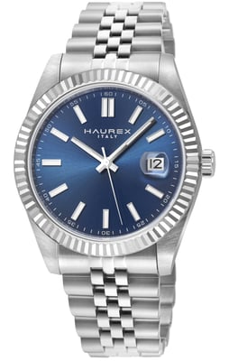 Haurex Italy:Impero 316L Stainless Steel Case, Silver Bezel, Blue Dial, Stainless Steel Bracelet Watch