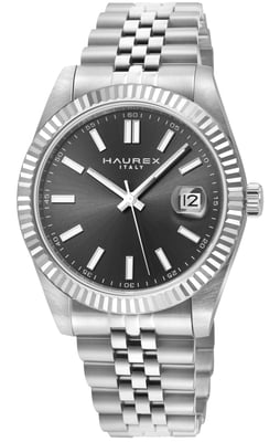 Haurex Italy:Impero 316L Stainless Steel Case, Silver Bezel, Black Dial, Stainless Steel Bracelet Watch