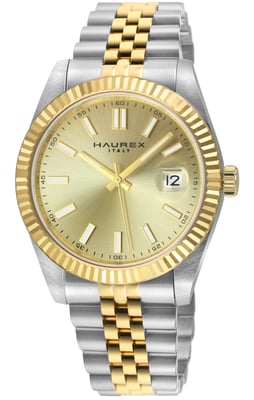 Haurex Italy:Impero 316L Stainless Steel Case, IPYG Bezel, Gold Dial, Two toned IPYG Stainless Steel Bracelet Watch