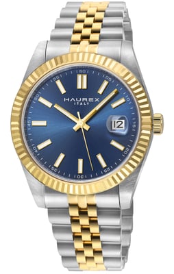 Haurex Italy:Impero 316L Stainless Steel Case, IPYG Bezel, Blue Dial, Two Toned IPYG Stainless Steel Bracelet Watch