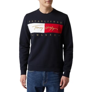 TOMMY HILFIGER Mens Sweatshirts Signature Flag Fleece Pullover Crew Neck Jumper