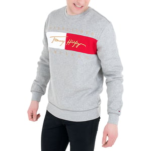 TOMMY HILFIGER Mens Sweatshirts Signature Flag Fleece Pullover Crew Neck Jumper