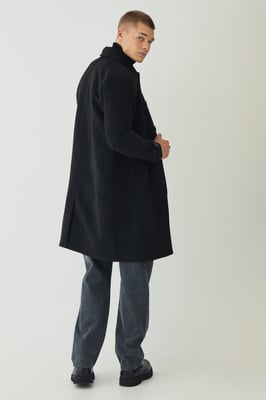 Plain Collared Overcoat In Black