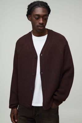 Relaxed Boxy Rib Raglan Knitted Cardigan